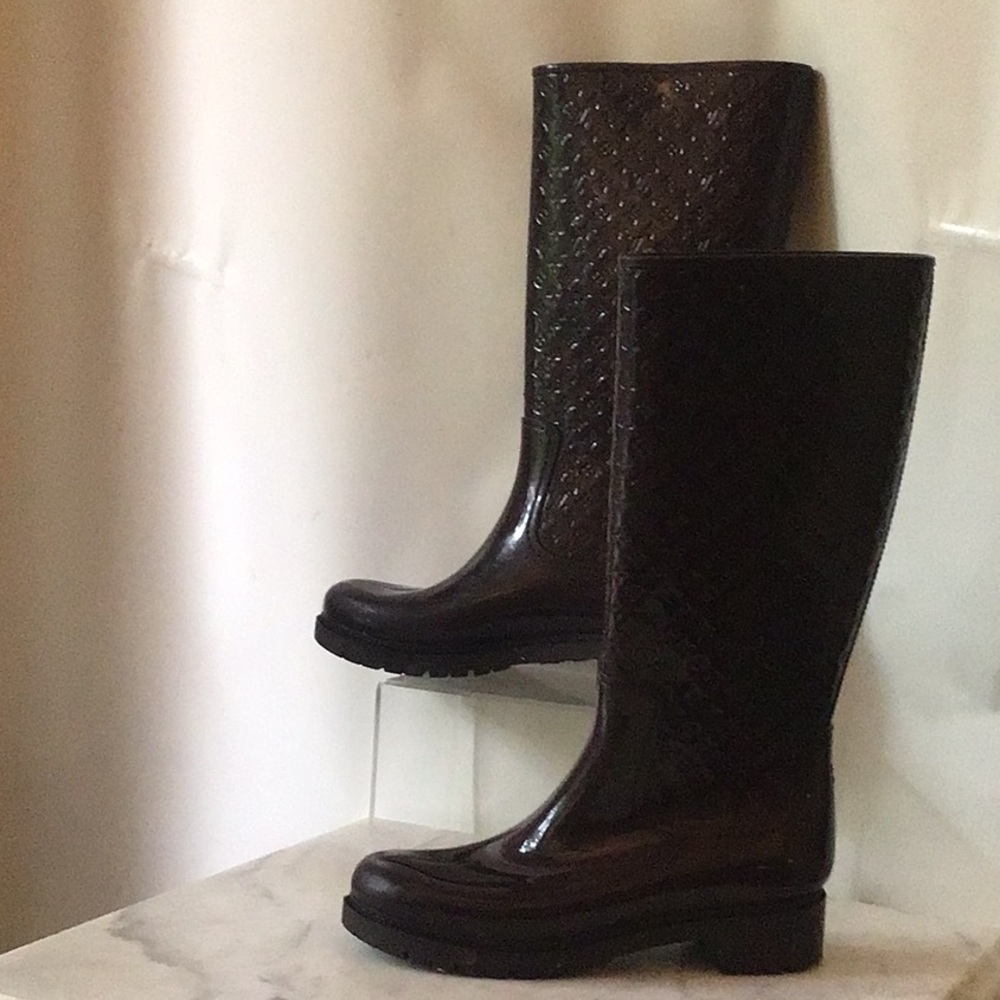 Louis Vuitton monogram Rubber Splash Rain Boots Tall Burgundy Size 41
